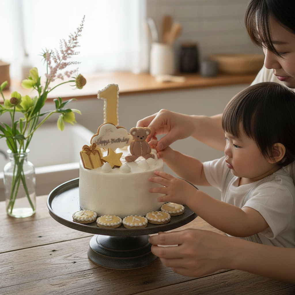 バースデーアイシングクッキー&ホワイトケーキセット くま ◎ / 名入れ