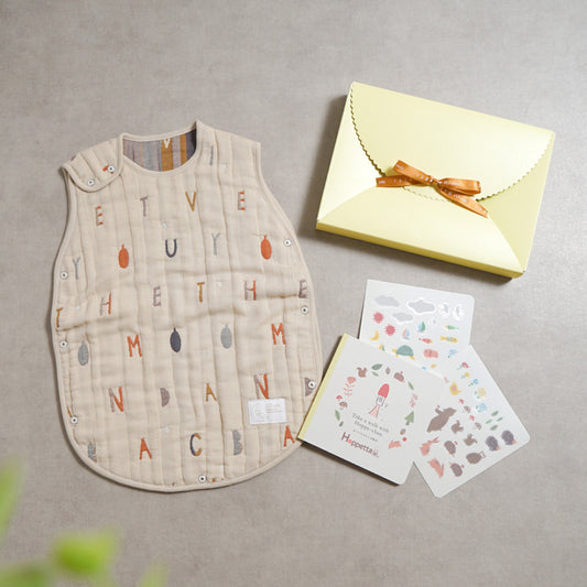 コットンウール スリーパー&シールブック ギフト2点セット / 出産祝い 名入れ刺繍可