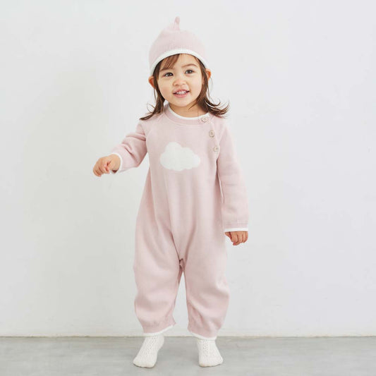 フェザーコットンcloudニットロンパース パウダーピンク 70cm・80cm