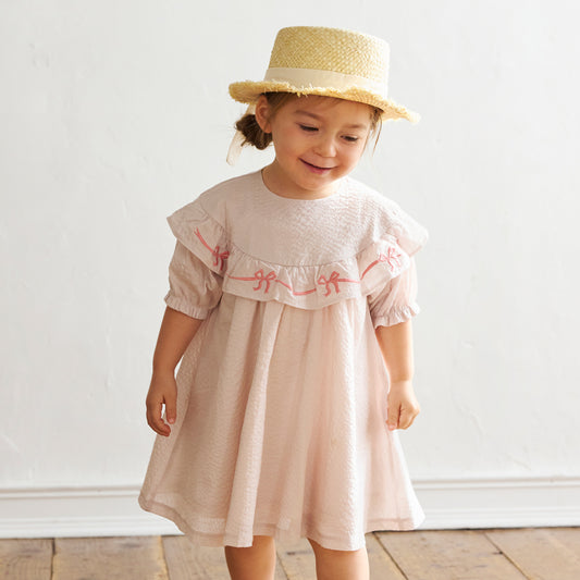 リボン刺繍フリルドレス ペールピンク 80・90・100cm