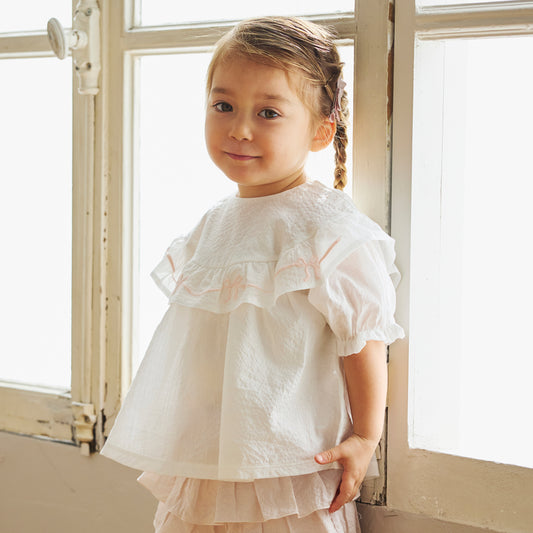 リボン刺繍フリルブラウス ホワイト 80・90・100・110cm