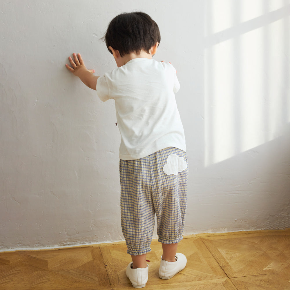 雲ポケットギンガムチェックバルーンパンツ ライトブルー 70-80・80-90・90-100・100-110cm