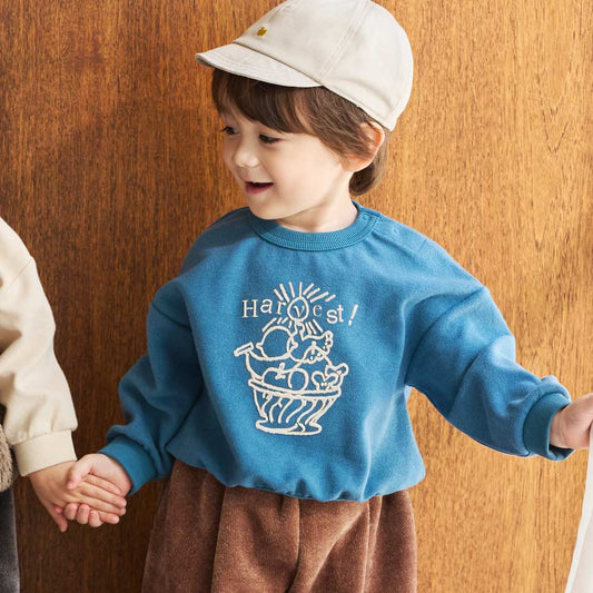 HarvestフロッキープリントTOPS ブルー 80・90・100cm