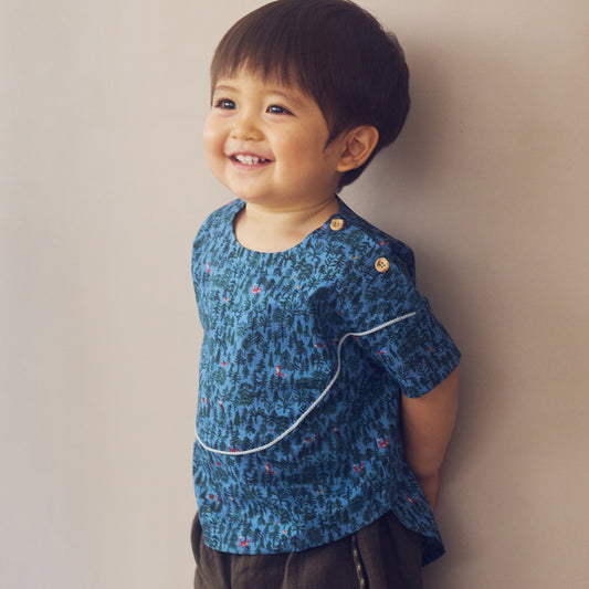 forestヨークブラウス ブルー 80・90・100・110cm