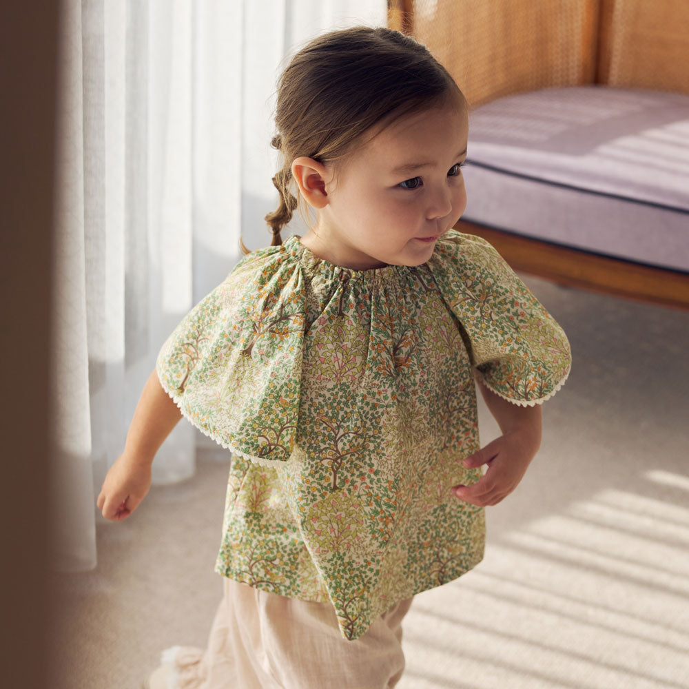 オーガニックコットンリバティブラウス ライトブルー 80・90・100・110cm