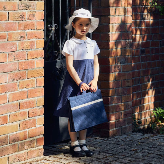 お受験サーキュラーフラワーワンピース ネイビーチェック 90・100・110・120cm