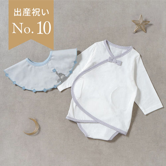 刺繍スタイとベビー肌着60-70cmのギフトセット ブルー / 出産祝い ベビー肌着 PATTO SATTO OMEKASHI