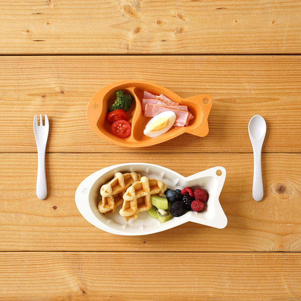 マロービブ&おさかなプレートセット ライトカーキ/ おでかけお食事セット