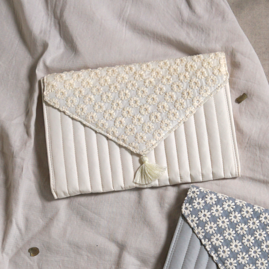 flower刺繍 母子手帳ケース アイボリー ★