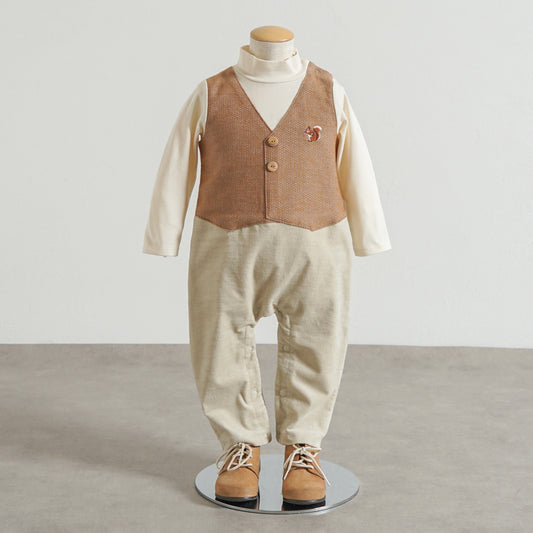 リス刺繍ジレロンパース マスタード 70cm・80cm