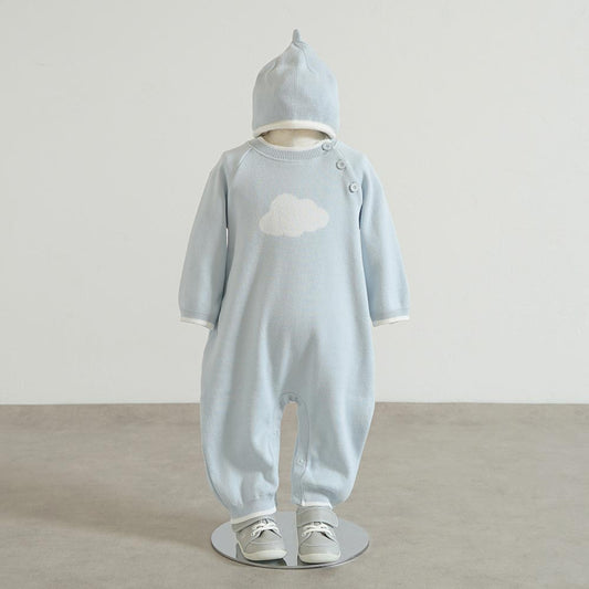 フェザーコットンcloudニットロンパース パウダーブルー70cm・80cm