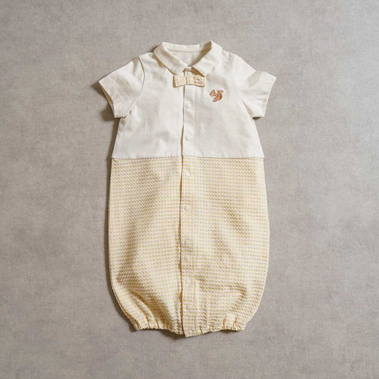 リス刺繍ギンガム2wayドレス ベージュ 50-70cm / ツーウェイオール