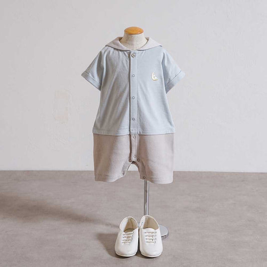 セーラー配色 ロンパース ライトブルー 70cm・80cm