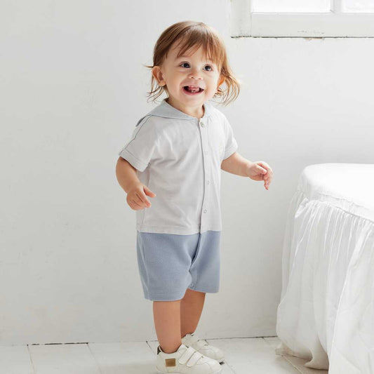 セーラー配色 ロンパース ライトグレー 70cm・80cm