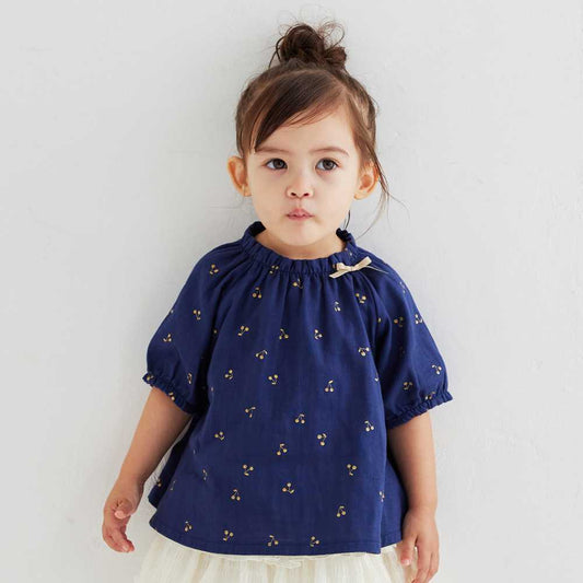 チェリー ギャザー ブラウス ネイビー 80・90・100・110cm