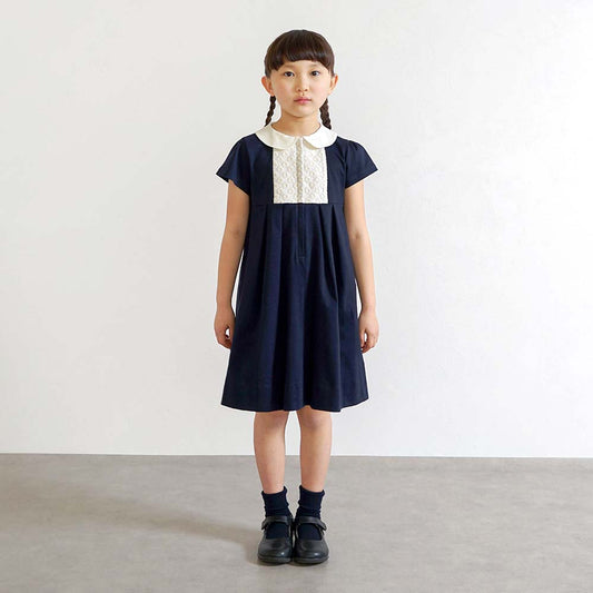 お受験服 エンブロイダリー フラワー ワンピース ネイビー 90・100・110・120cm