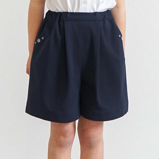 【予約】お受験服 フラワー刺繍キュロット ネイビー 90・100・110・120cm