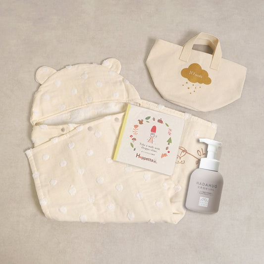 帆布BAGギフト バスポンチョ&全身泡せっけん&シールブック/ 名入れ刺繍可