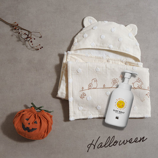 ハロウィンギフト バスポンチョ・泡石けん+かぼちゃ巾着