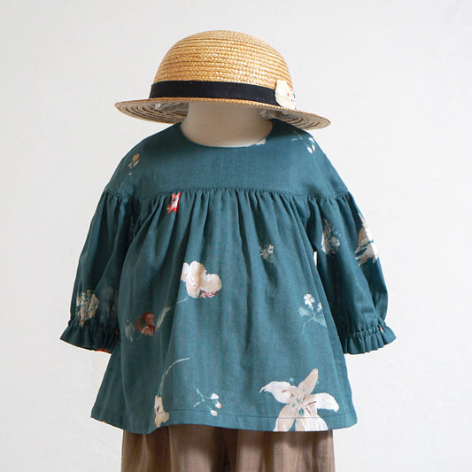 ギャザースリーブチュニック ターコイズ 80・90・100・110cm