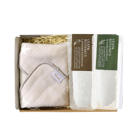 LEAF&BOTANICSギフトセット(ハンカチ&バスソルトシュガー ラベンダー&ティーツリー)●