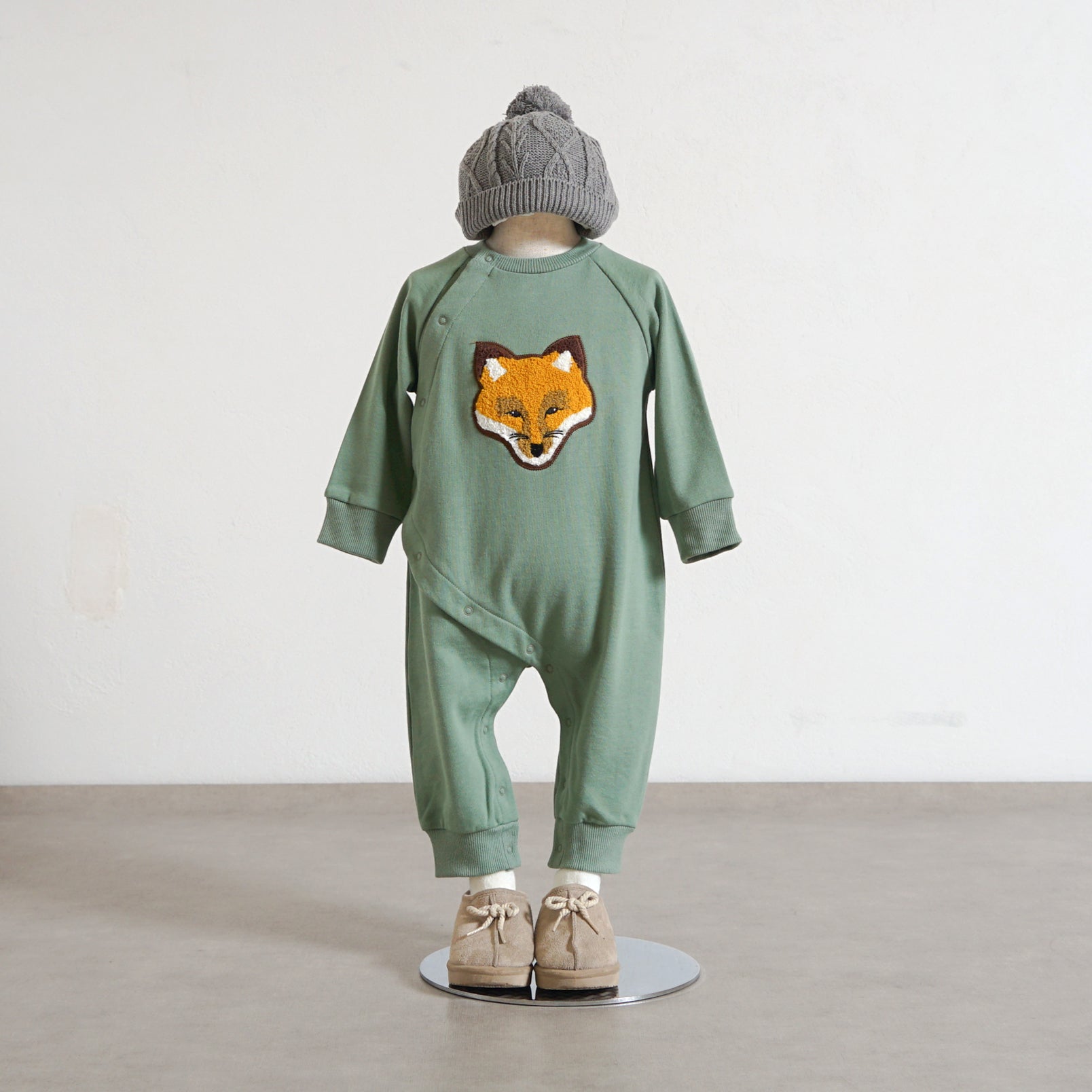 きつねワッペン裏毛ロンパース モスグリーン 70・80cm – 10mois 公式