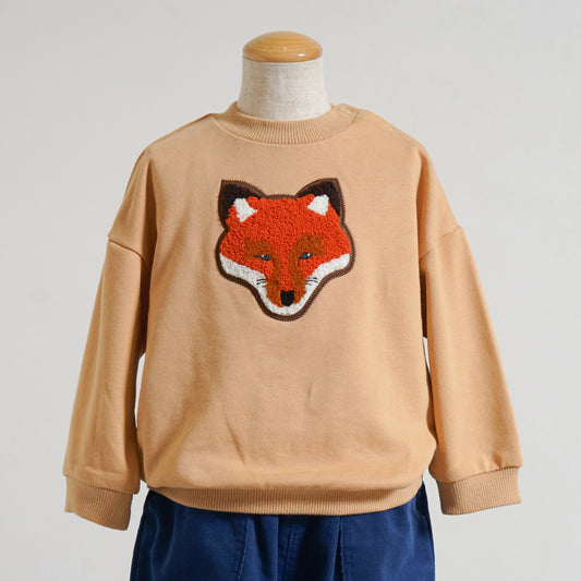 きつねワッペン裏毛トレーナー ライトオレンジ 80・90・100・110cm