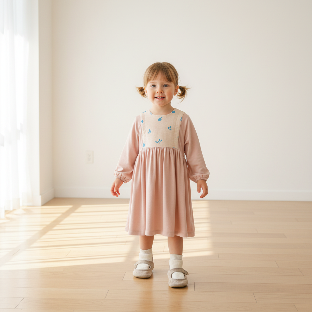 ウォームギャザーワンピース ピンク 80・90・100cm
