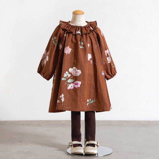 フリル襟ワンピース ブラウン 80・90・100cm