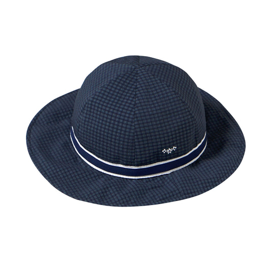 お受験フラワーハット ネイビーチェック 50-54・54-58cm