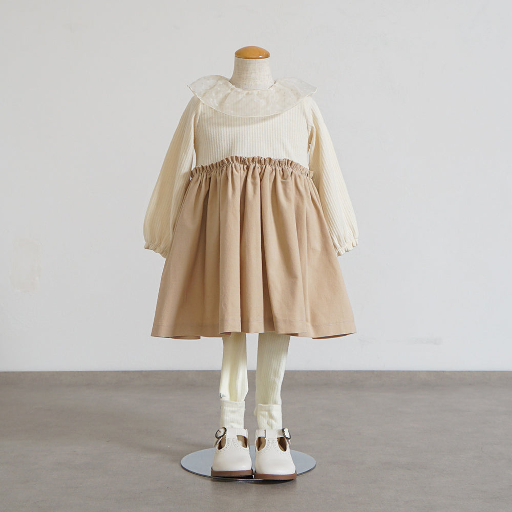 DOTフリルカラーワンピース ベージュ 80・90・100cm – 10mois 公式