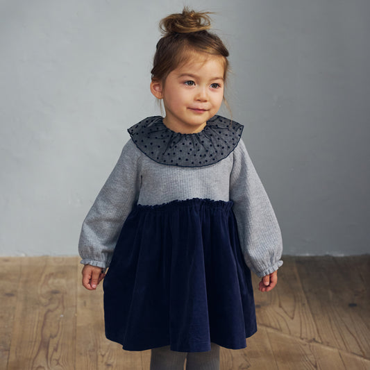 DOTフリルカラーワンピース ネイビー 80・90・100cm