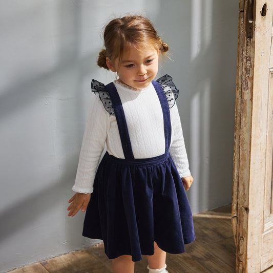 DOTフリルサスペンダーキュロットパンツ ネイビー 80-90・90-100cm