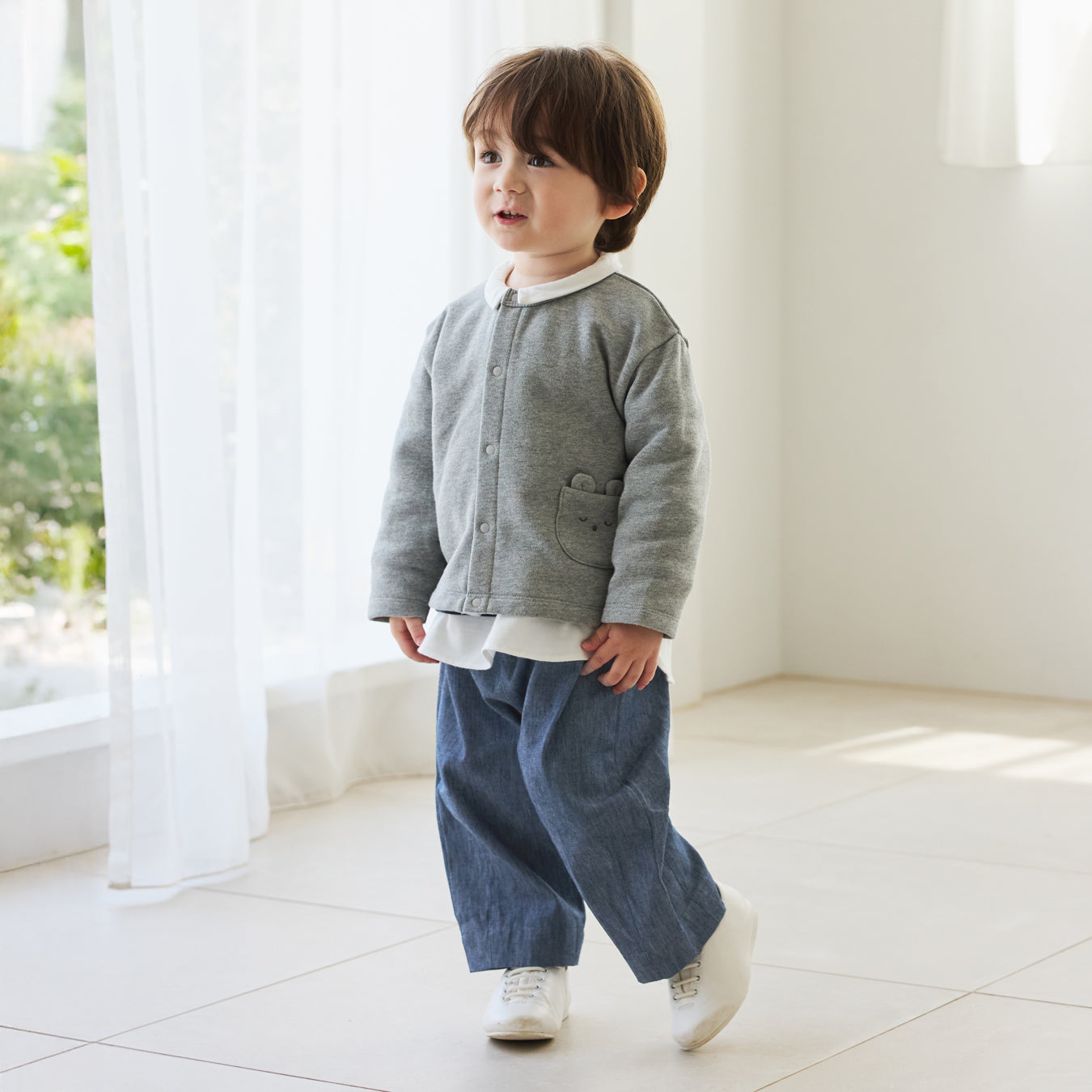 裏毛カーディガン グレー 70-80・80-90・90-100cm