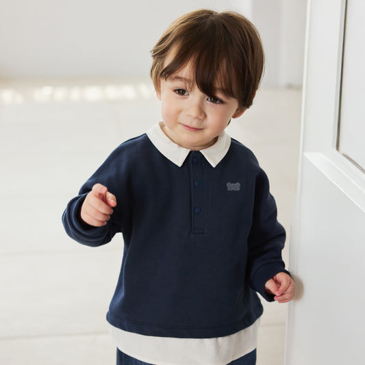 ベアマスクレイヤード襟トップス ネイビー 80・90・100cm