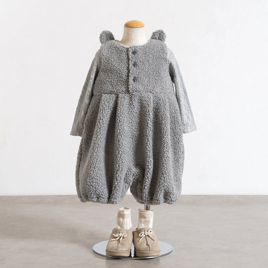 ボアくま耳サロペット グレー 70-80・80-90cm