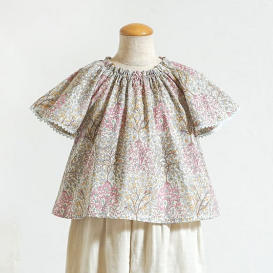 オーガニックコットンリバティブラウス ライトブルー 80・90・100・110cm