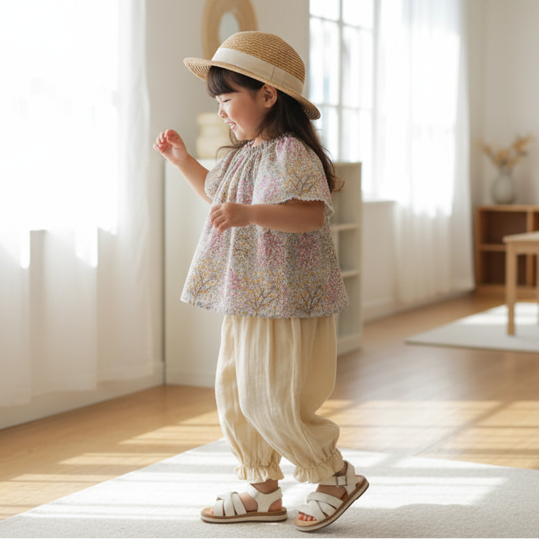 オーガニックコットンリバティブラウス ライトブルー 80・90・100・110cm