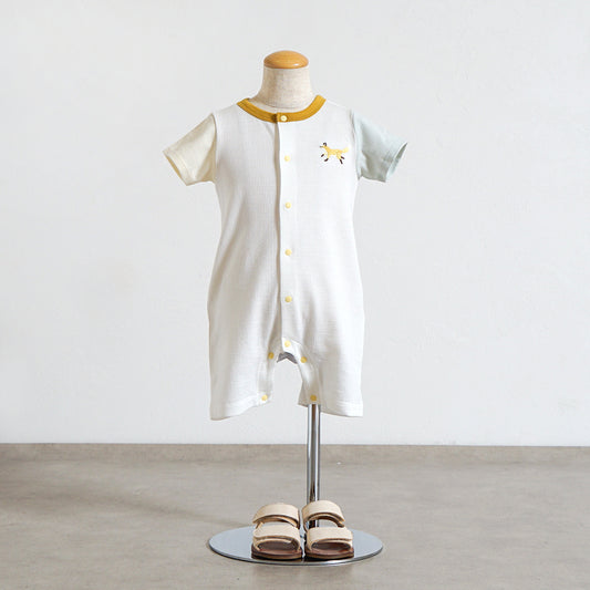 きつねワッフル配色ロンパース ホワイト 70・80cm