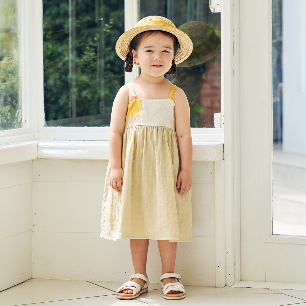 パッチワークワンピース ベージュ 70-80・80-90・90-100cm