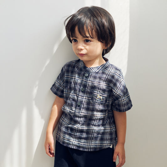 木馬チェックシャツ ネイビー 80・90・100・110cm