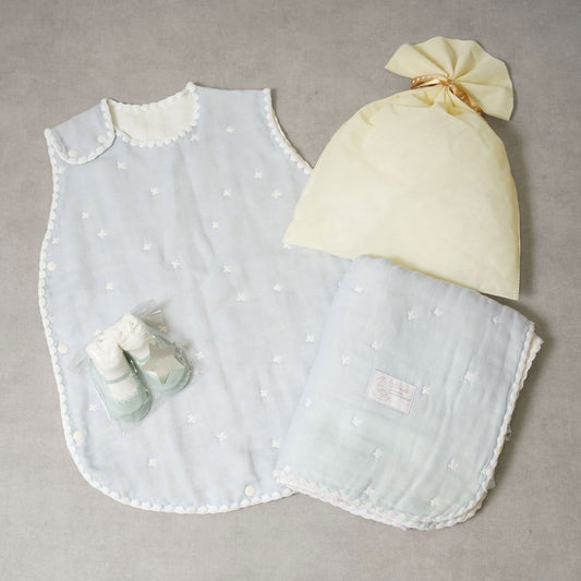1万5千円ぴったり 出産祝いギフトセット ブルー/ 名入れ刺繍可 スリーパー