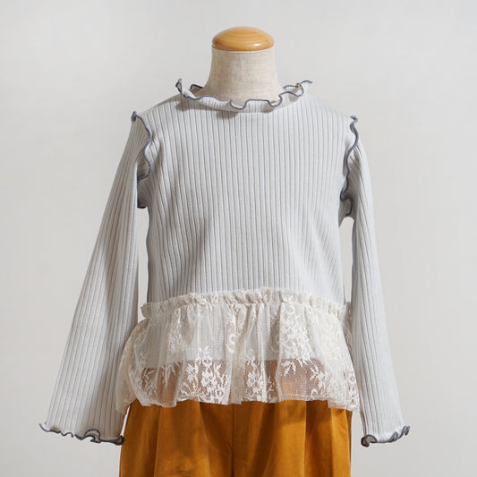 配色メロウLaceトップス グレー 80・90・100・110cm