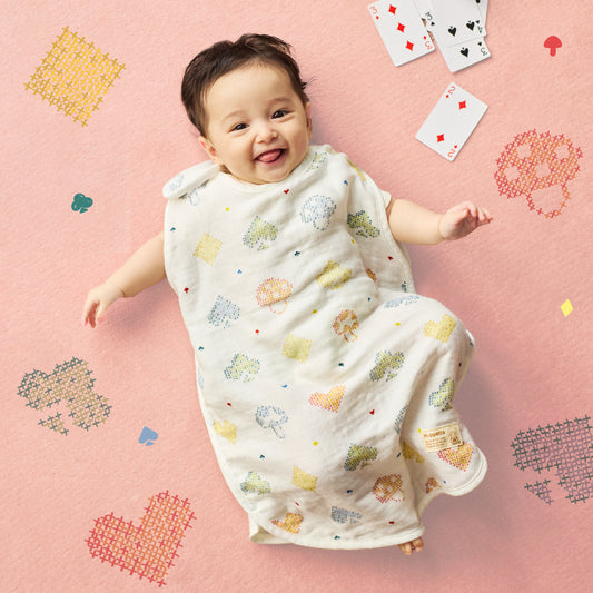 シャンピニオン ピケ コットンテンセル 3重ガーゼスリーパー(ベビーサイズ)/名入れ刺繍可