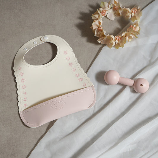 マロービブ・ダンベルベルギフトセット ピンク / お食事エプロン・木製玩具●