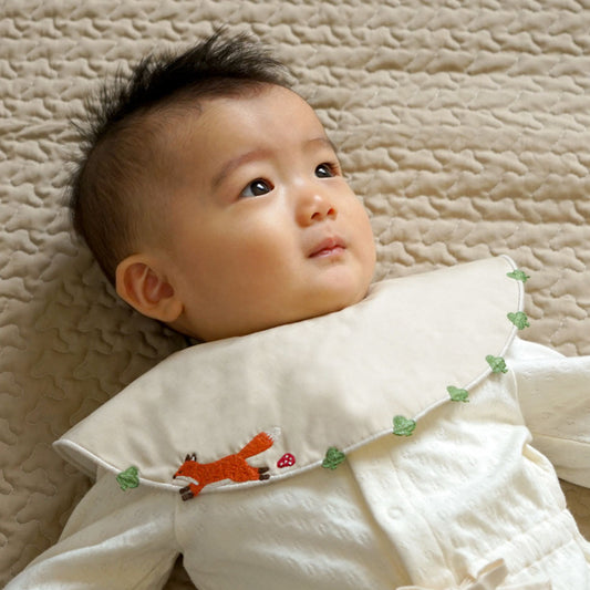 刺繍スタイ きつね×クローバー