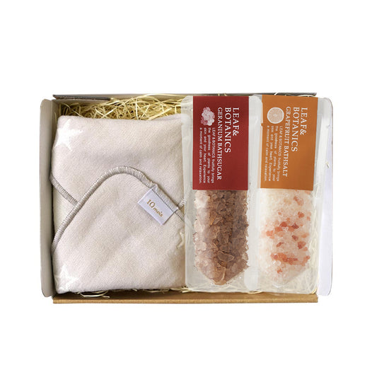 LEAF&BOTANICSギフトセット(ハンカチ&バスソルトシュガー グレープフルーツ&ゼラニウム)●