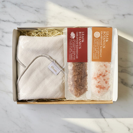 LEAF&BOTANICSギフトセット(ハンカチ&バスソルトシュガー グレープフルーツ&ゼラニウム)●