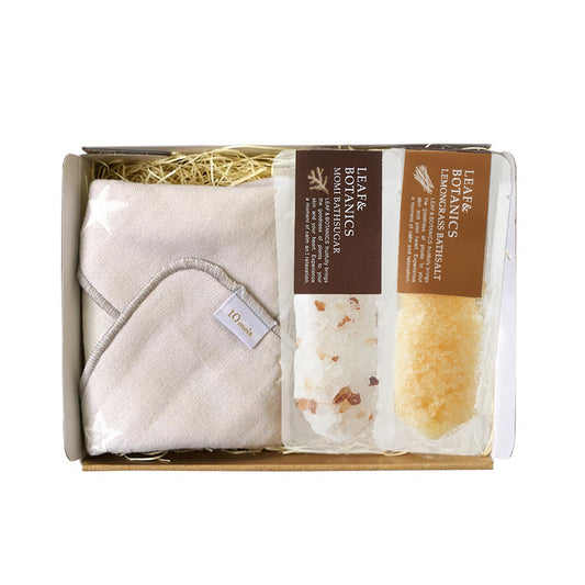 LEAF&BOTANICSギフトセット(ハンカチ&バスソルトシュガー モミ&レモングラス)●