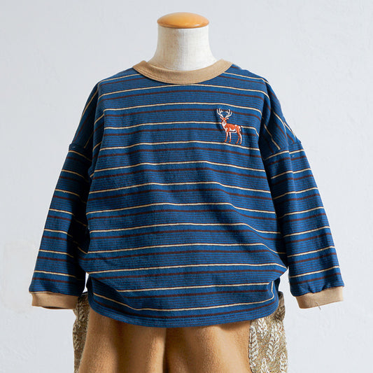 animal長袖ボーダーTシャツ ブルー 80・90・100・110cm